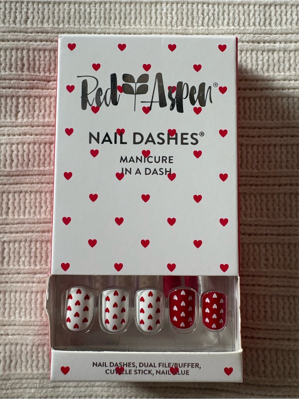 Red Aspen White & Red Heart Nail Dashes Heather Loved Red Hots